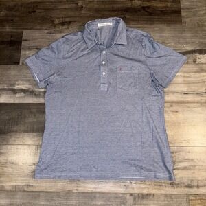 Criquet Shirts Mens XL Slim Fit Blue Striped Pocket Polo Shirt Made in Peru